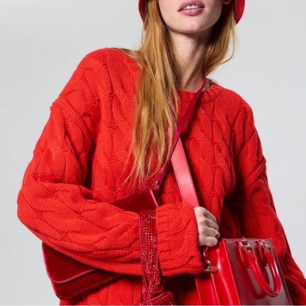 J.CREW Red Cableknit Slit Sweater Pullover Top